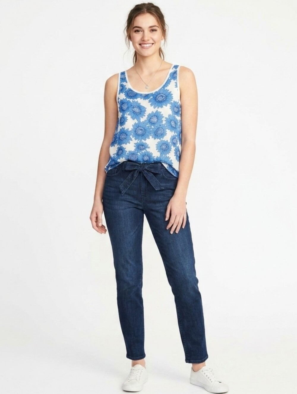 Mudd Sunflower Tank Top Bohemian Scoop Neck High Low Hem Sleeveless Flowy Blouse